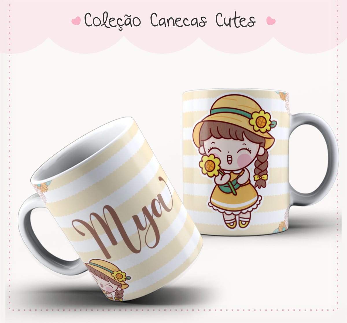 Arte Caneca Cute Menina Girassol Estampa Sublimação 1 Arte Caneca Cute Menina Girassol Estampa Sublimação
