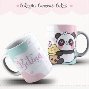 Arte Caneca Cute Panda Bubble Tea Estampa