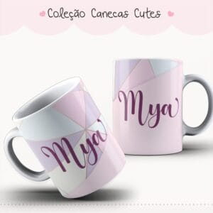 Arte Caneca Cute PNG Geométrico Rosa Lilás