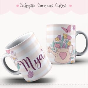 Arte Caneca Cute Regador Floral para Sublimação