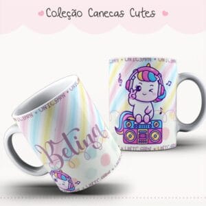 Arte Caneca Cute Unicornio Musical para Sublimacao