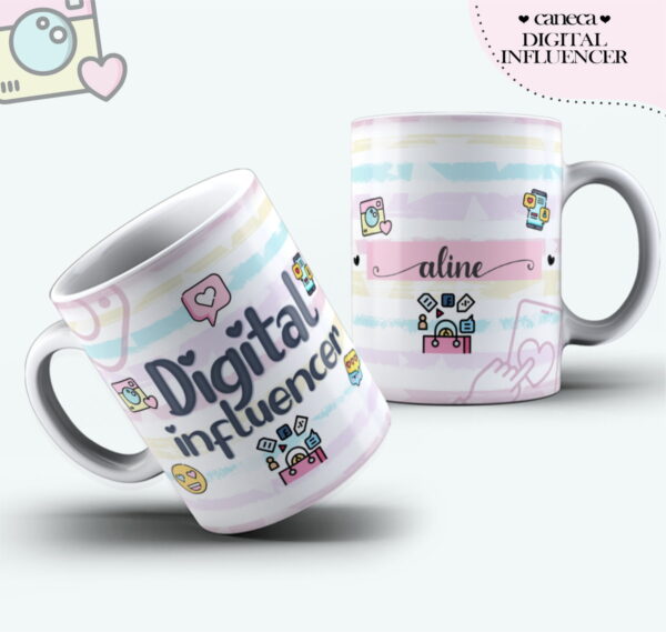 Arte Caneca Digital Influencer Feminina - Arquivo Digital