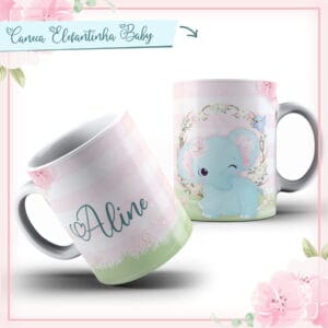 Arte Caneca Elefantinha Baby Azul - Arquivo Digital