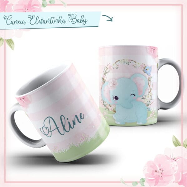 Arte Caneca Elefantinha Baby Azul - Arquivo Digital