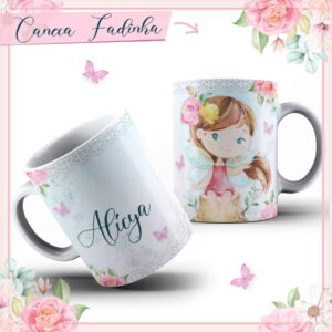 Arte Caneca Fadinha Aquarela - Arquivo Digital