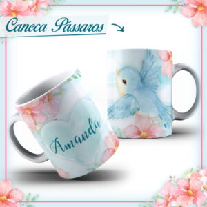 Arte Caneca Pássaros - Arquivo Digital