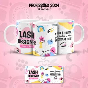 Arte Caneca Profissões Cílios Lash Designer Coloridas