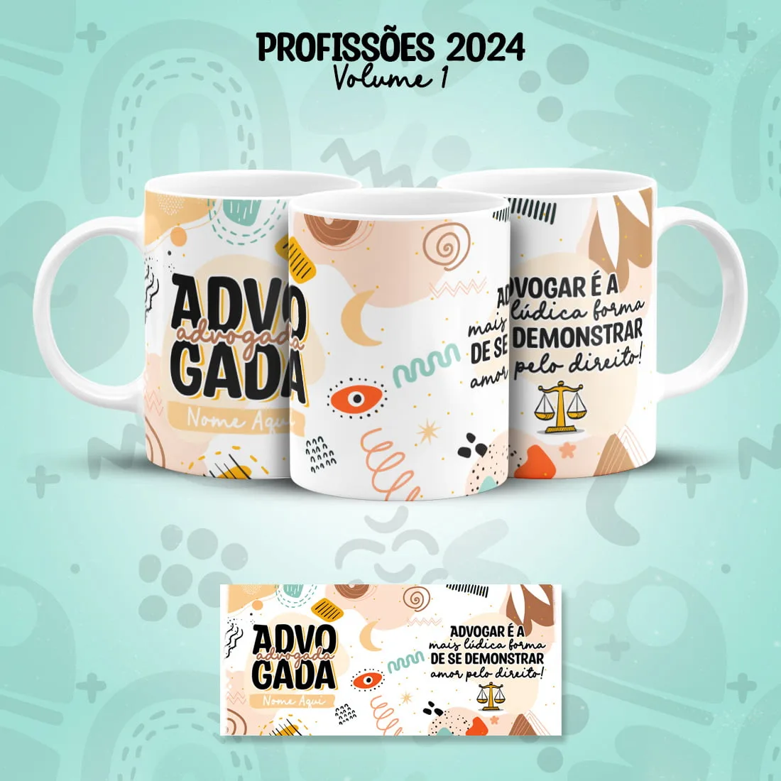 Arte Caneca Profissões Direito Advogado(a) Frases Coloridas