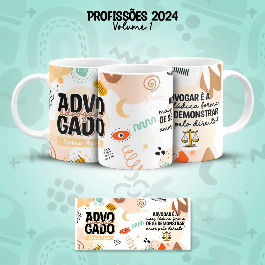 Arte Caneca Profissões Direito Advogado(a) Frases Coloridas