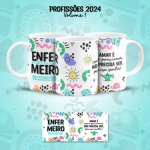 Arte Caneca Profissões Enfermagem Enfermeiro(a) Coloridas