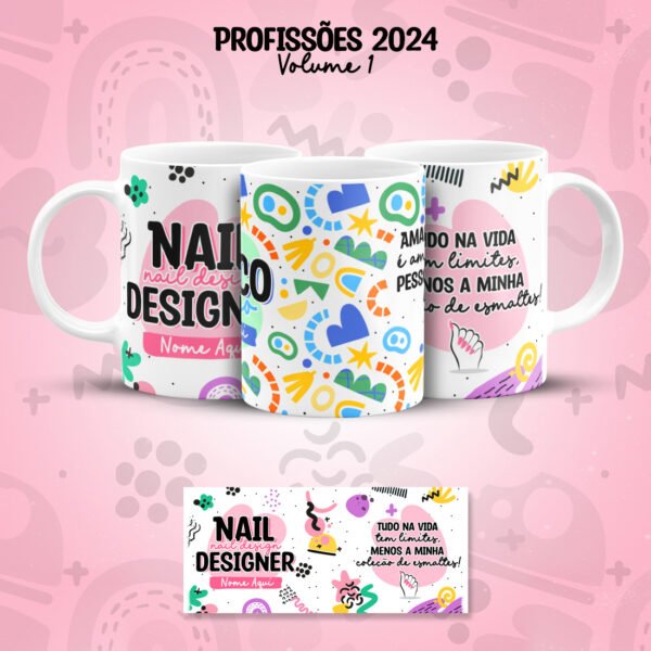 Arte Caneca Profissões Unhas Manicure Nail Designer Colorida