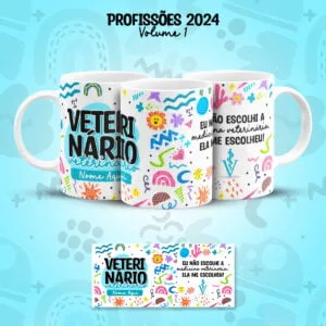 Arte Caneca Profissões Veterinário(a) Frases Coloridas