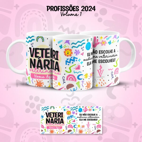 Arte Caneca Profissões Veterinário(a) Frases Coloridas
