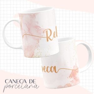 Arte Caneca Rosa com Dourado - Arquivo Digital