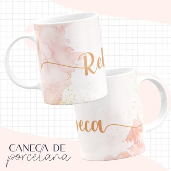 Arte Caneca Rosa com Dourado - Arquivo Digital