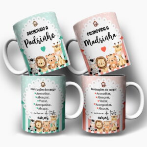 arte caneca safari padrinhos batismo em png e corel
