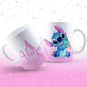arte caneca stitch png com alfabeto rosa e roxo