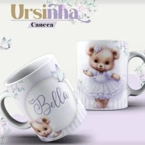 Arte Caneca Ursinha Lavanda - Arquivo Digital