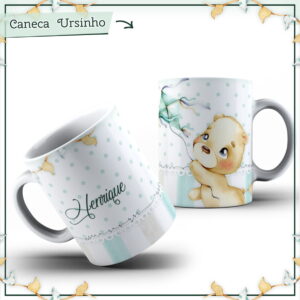 arte caneca ursinho aquarelado png pdf e cdr