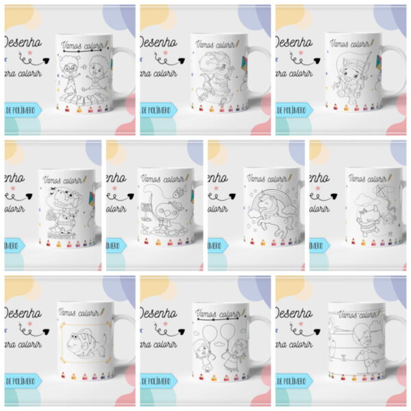 Arte Canecas Polímero Para Colorir - Arquivo Digital