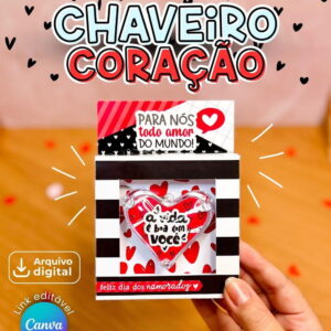 Arte digital de chaveiro coração com frase romântica, arquivo editável.