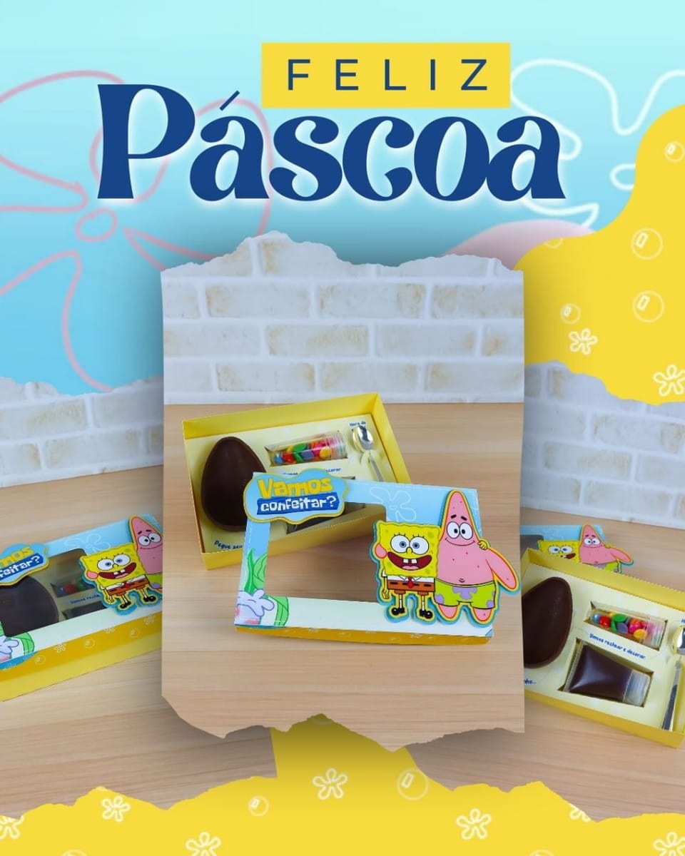 Arte de Corte Caixa Mini Confeiteiro Spongebob Páscoa 1 Arte de Corte Caixa Mini Confeiteiro Spongebob Páscoa