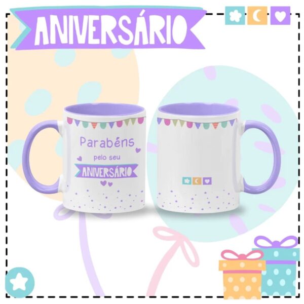 Arte Digital Caneca Aniversário Roxa Png