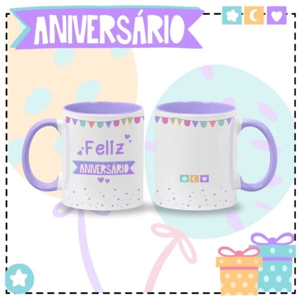 Arte Digital Caneca Aniversário Roxa Png