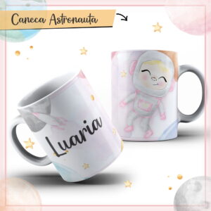 arte digital caneca astronauta menina em aquarela pastel