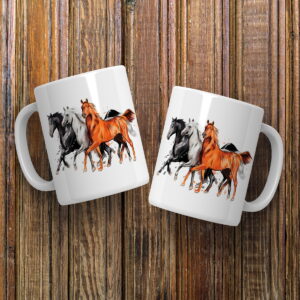 arte digital caneca cavalos para sublimacao