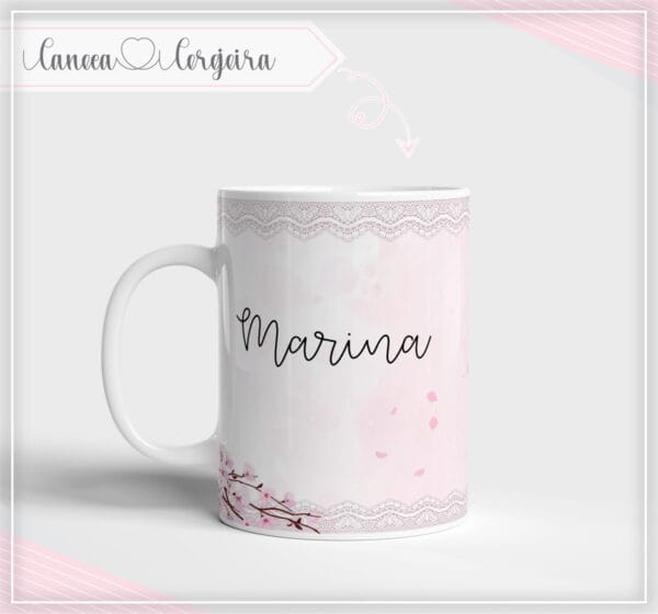 Arte Digital Caneca Floral Cerejeira - Arquivo Digital