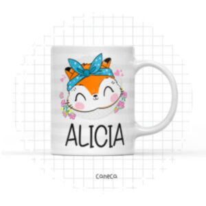 arte digital caneca raposa menina com nome personalizavel
