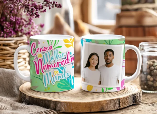 Arte para Caneca de Dia dos Namorados, Tema Floral Editável