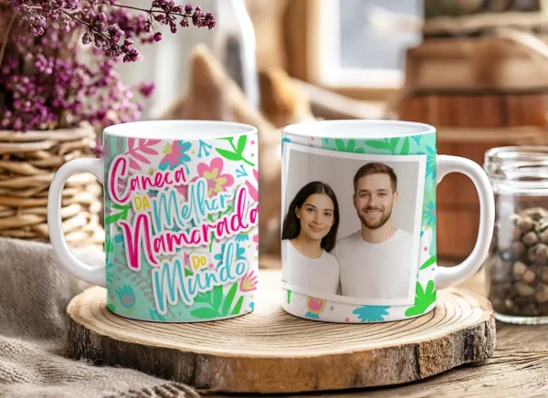 Arte para Caneca de Dia dos Namorados, Tema Floral Editável