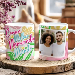 Arte para Caneca de Dia dos Namorados, Tema Floral Editável