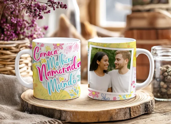 Arte para Caneca de Dia dos Namorados, Tema Floral Editável