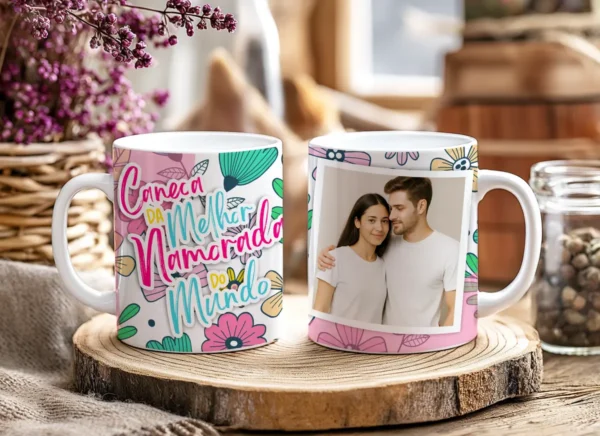 Arte para Caneca de Dia dos Namorados, Tema Floral Editável