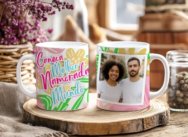 Arte para Caneca de Dia dos Namorados, Tema Floral Editável