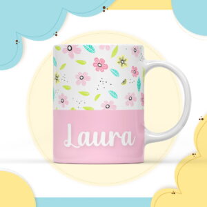 arte para caneca digital floral pastel com nome editavel