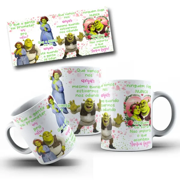 Arte para Sublimação Caneca - Shrek e Fiona