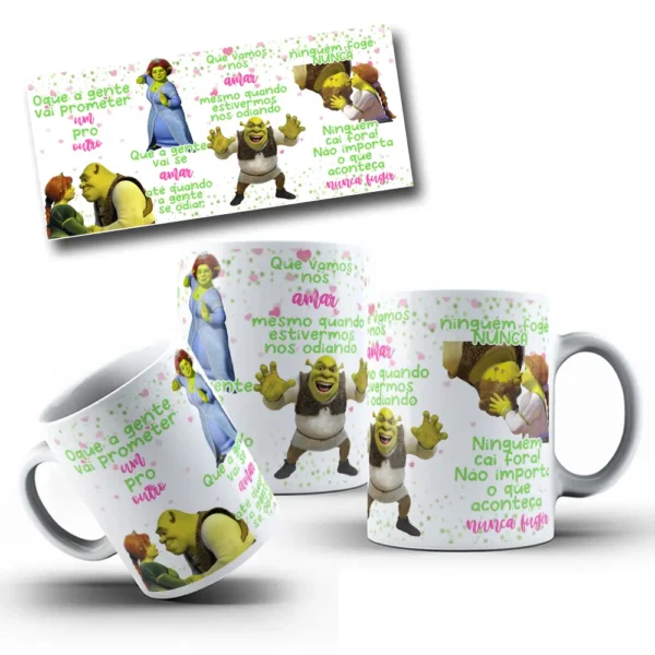 Arte para Sublimação Caneca - Shrek e Fiona