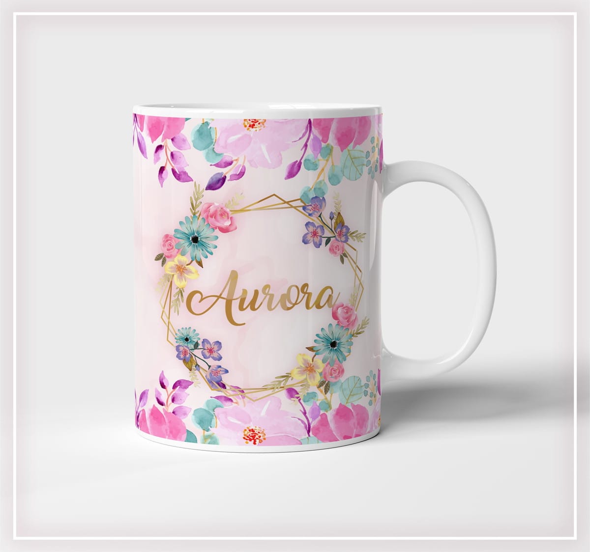 Arte Sublimação Caneca Floral Rosa com Nome Personalizável 1 Arte Sublimação Caneca Floral Rosa com Nome Personalizável