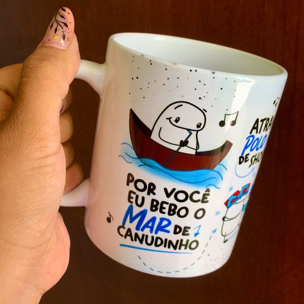 Arte Sublimação Caneca Por Você Eu Bebo O Mar De Canudinho