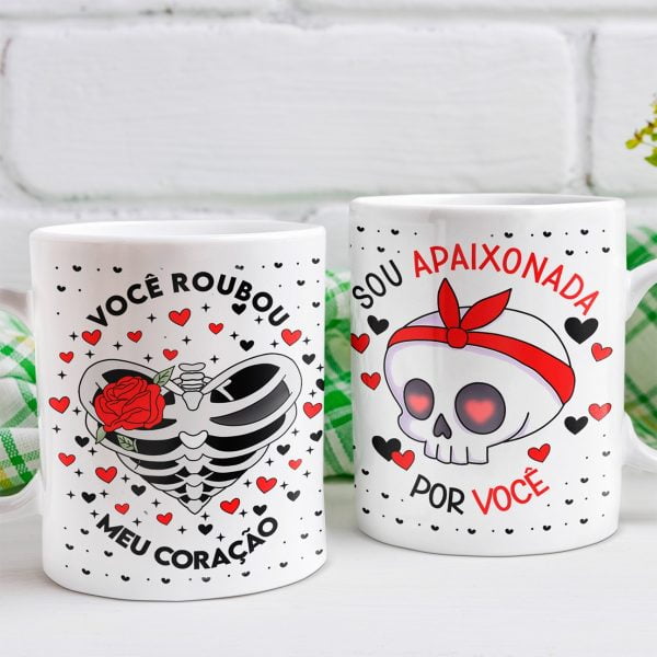 Artes Caneca Camiseta Azulejo Dia Dos Namorados Caveira