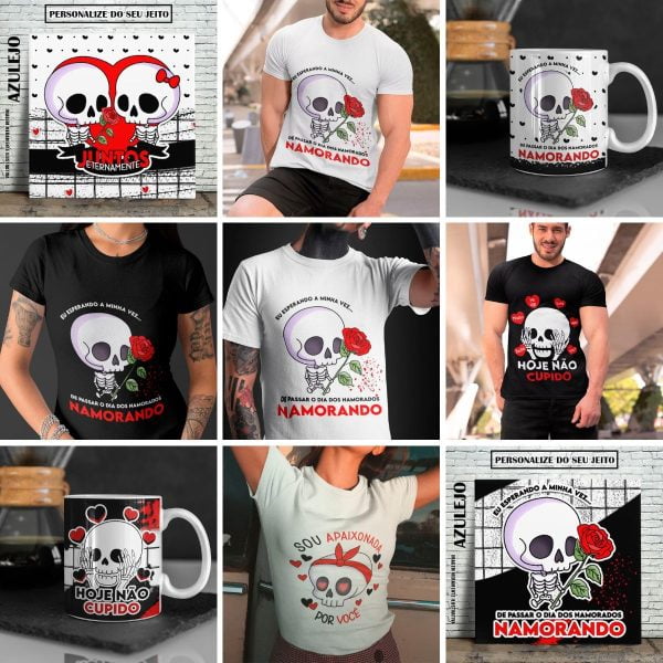 Artes Caneca Camiseta Azulejo Dia Dos Namorados Caveira