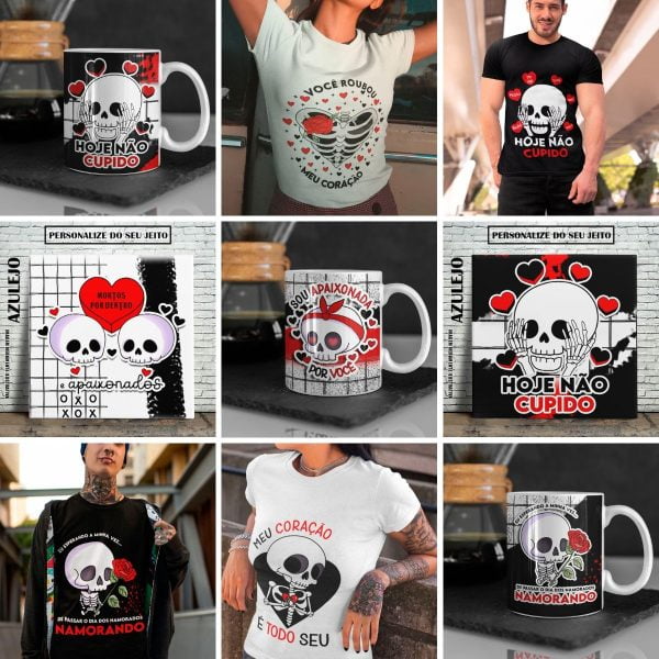 Artes Caneca Camiseta Azulejo Dia Dos Namorados Caveira