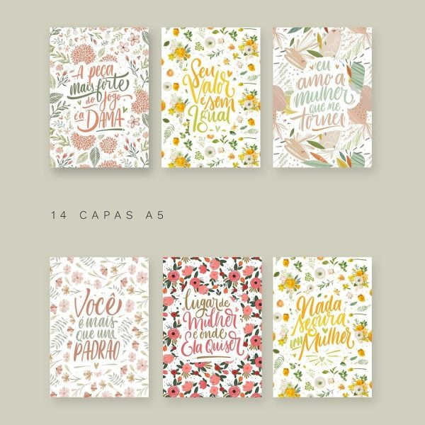 Artes Caneca Dia Das Mulheres Floral + Capa A5 + Frases Png