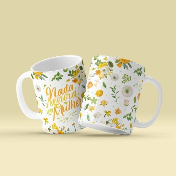 Artes Caneca Dia Das Mulheres Floral + Capa A5 + Frases Png