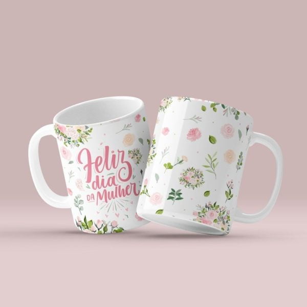 Artes Caneca Dia Das Mulheres Floral + Capa A5 + Frases Png