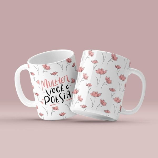 Artes Caneca Dia Das Mulheres Floral + Capa A5 + Frases Png